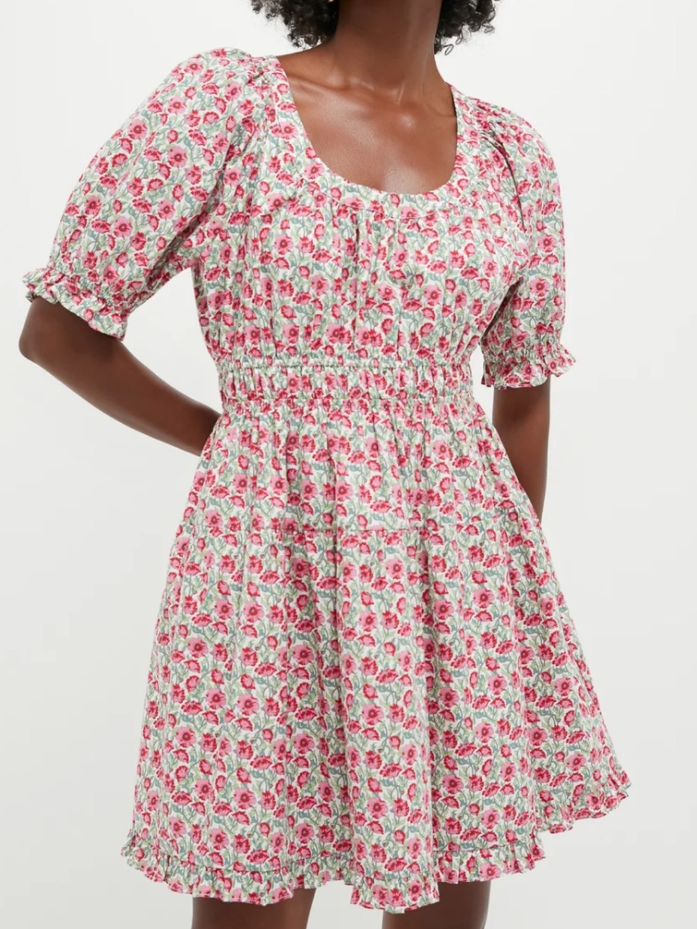 Floral Smocked Mini Dress in Pink